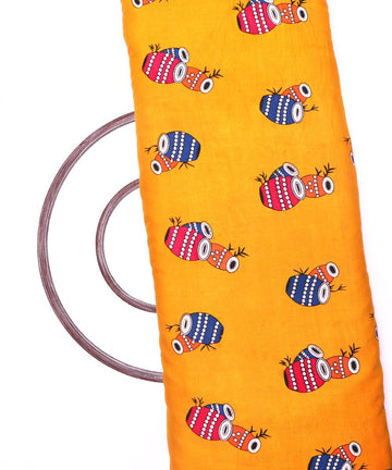 mustard musical instrument print rayon fabric